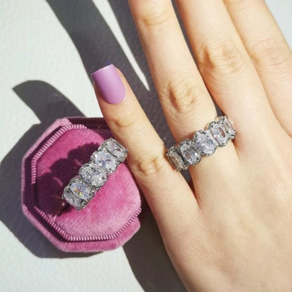 Sterling Silver Oval CZ Wedding Band size 6 and 7